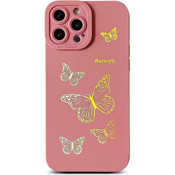 Compatible with iPhone 13 Pro Max Case(2021 6.7),Side Cute Plated Love Heart Back Bling Butterfly with Full Camera Len Cover Protection Soft TPU Shockproof Phone Case for Women Girls Men,Pink