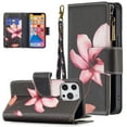 thumbnail image 1 of Compatible with iPhone 13 Pro Max Case 6.7" (2021), Allytech [9 Card Slots] PU Leather Flip Stand Zipper Pocket Magnetic Closure Detachable Hand Lanyard Purse Protectiver Cover, Pink Floral, 1 of 3
