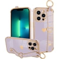 thumbnail image 1 of Compatible with iPhone 13 Pro Max Case 6.7 Inch Cute Heart Pattern for Women Girls Soft Plating Bumper Anti-Scratch Protective Cover with Wrist Strap Band Kickstand Holder-Purple, 1 of 12