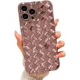 thumbnail image 1 of Compatible with iPhone 13 Pro Max Case-6.7 Inch, Fashion 3D Woven Pattern Plating Phone Case, Grid Printed case for Women Girls Soft Silicone Shockproof Camera Protective Back Cover-Pink, 1 of 12