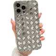 thumbnail image 1 of Compatible with iPhone 13 Pro Max Case-6.7 Inch, Fashion 3D Woven Pattern Plating Phone Case, Grid Printed case for Women Girls Soft Silicone Shockproof Camera Protective Back Cover-Silver, 1 of 15