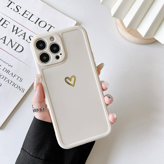 Compatible with iPhone 13 Pro Max Case 6.7-Inch, Girls Cute Love Heart Pattern Shockproof Silicone Bumper Slim Soft TPU Cover Women Protective Case for iPhone 13 Pro Max 6.7", Beige
