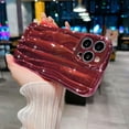 thumbnail image 1 of Compatible with iPhone 13 Pro Max Case 6.7 Inch, Luxury 3D Design Electroplated Water Ripple Case for Women Girls, Curly Wave Frame Soft Shockproof Camera Protective Back Cover-Watermelon Red, 1 of 13