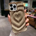 thumbnail image 1 of Compatible with iPhone 13 Pro Max Case-6.7 Inch, Luxury 3D Design Heart Electroplated Water Ripple Case for Women Girls Soft Silicone Shockproof Camera Protective Back Cover-Brown, 1 of 13