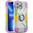 thumbnail image 1 of Compatible with iPhone 13 Pro Max Case 6.7 Inch with Ring Stand, Heavy-Duty Military Grade Shockproof Phone Cover with Magnetic Car Mount for iPhone 13 Pro Max. (Rainbow White), 1 of 12