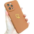 thumbnail image 1 of Compatible with iPhone 13 Pro Max Case 6.7", Slim Soft Silicone Cute Plated Heart Pattern Full Camera Protection Shockproof Phone Case for Women Girls (Brown), 1 of 12