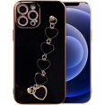 thumbnail image 1 of Compatible with iPhone 13 Pro Max Case 6.7 inch 2021 Release Luxury Plating Soft TPU Case with Love-Heart Strap Bracelet Chain Shiny Cute Pretty Protective Phone Cover for Women Grils Black, 1 of 11