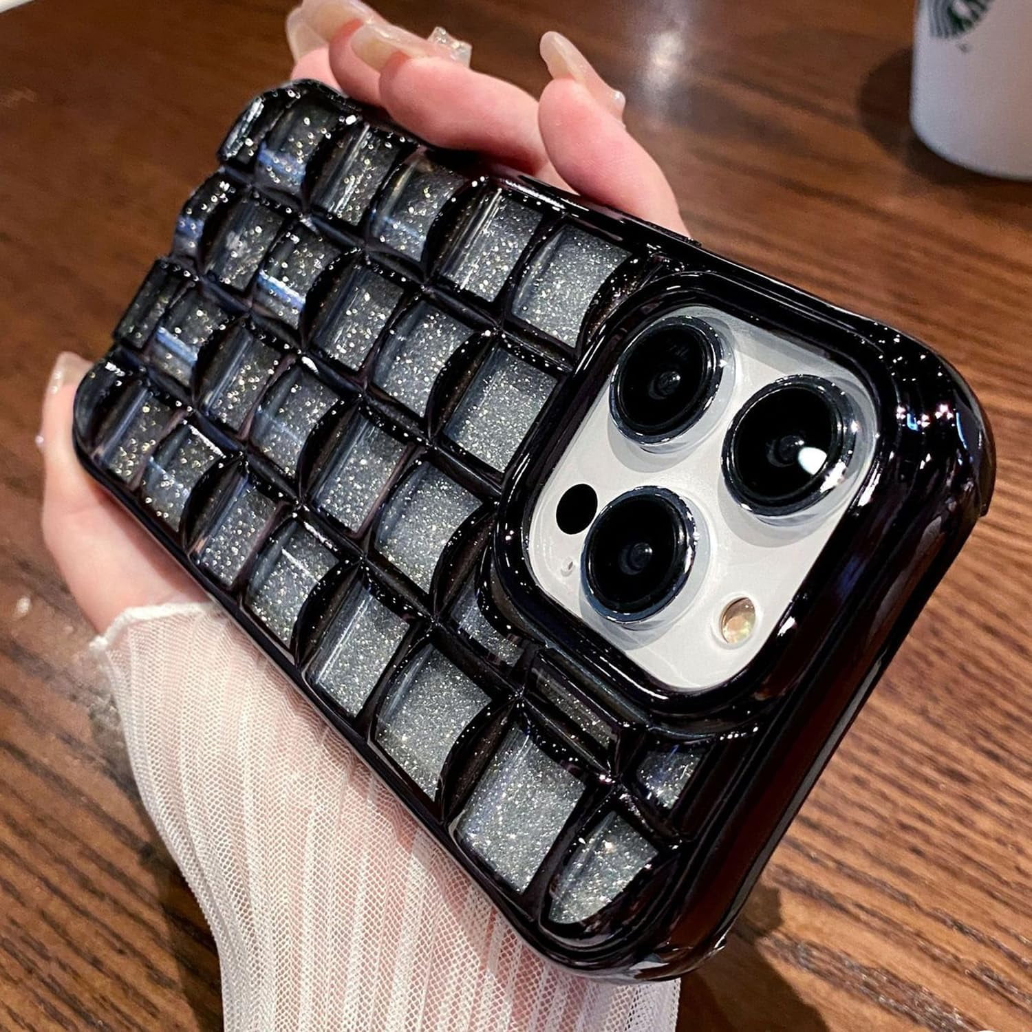 Compatible with iPhone 13 Pro Max Case, Bling Cute 3D Grid Desgin ...
