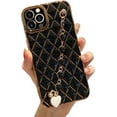 thumbnail image 1 of Compatible with iPhone 13 Pro Max Case with Bracelet, Cute Glitter Plated Gold Cover with Heart Strap Bracelet Girly Women Phone Case Protective Cover, Black, 1 of 9