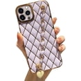 thumbnail image 1 of Compatible with iPhone 13 Pro Max Case with Bracelet, Cute Glitter Plated Gold Cover with Heart Strap Bracelet Girly Women Phone Case Protective Cover, Purple, 1 of 9