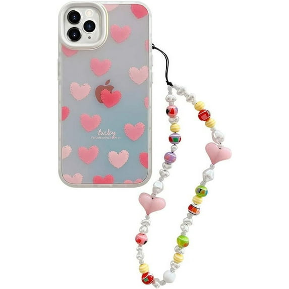 Compatible with iPhone 13 Pro Max Case with Bracelet, Fashion Luxury Translucent Love Heart Pattern Case Shiny Gradient Laser Protective Shockproof Cover for Girls Women