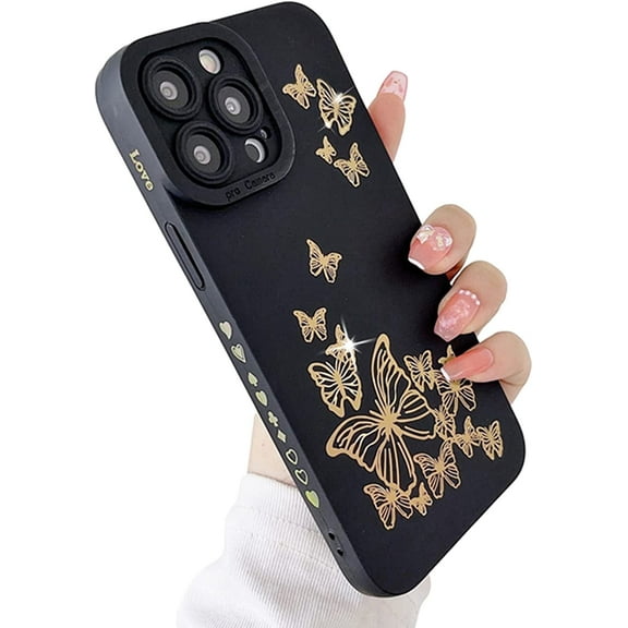 Compatible with iPhone 13 Pro Max Case, Butterfly Pattern with Side Plated Heart Pattern Soft Silicone Shockproof Full Camera Lens Cute Case for iPhone 13 Pro Max for Women Girl,Blue
