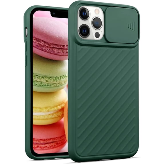 Compatible with iPhone 13 Pro Max Case with Camera Cover, Cute Creative Design Slide Camera Lens Cover Protector Case Both Sides Non-Slip Bumper Protective Cover Case for Women Girls Men Green