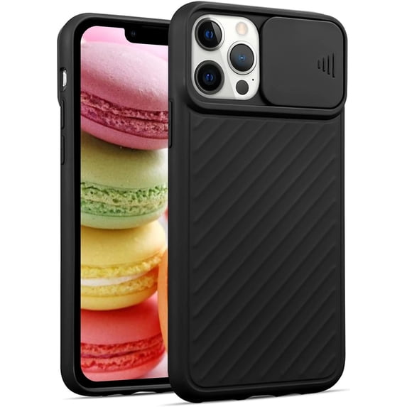 Compatible with iPhone 13 Pro Max Case with Camera Cover, Cute Creative Design Slide Camera Lens Cover Protector Case Both Sides Non-Slip Bumper Protective Cover Case for Women Girls Men Black