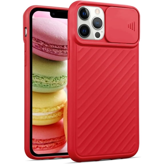 Compatible with iPhone 13 Pro Max Case with Camera Cover, Cute Creative Design Slide Camera Lens Cover Protector Case Both Sides Non-Slip Bumper Protective Cover Case for Women Girls Men Red