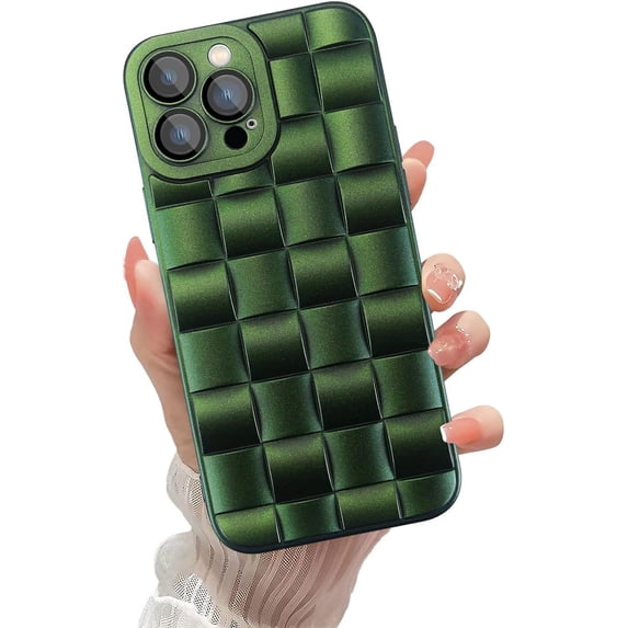 Compatible with iPhone 13 Pro Max Case with Camera Lens Protector, Cute 3D Plaid Design iPhone 13 Pro Max Phone Case for Women Girls, Soft TPU Shockproof Protective Cover 13 Pro Max Green