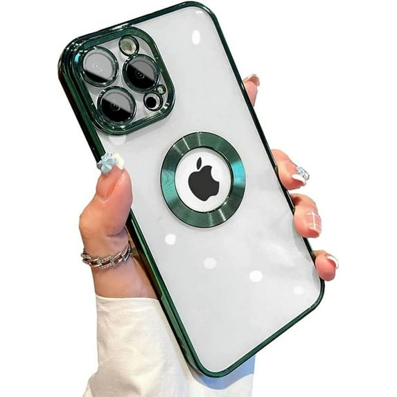 Compatible with iPhone 13 Pro Max Case with Camera Lens Protector,Logo View for Women Men, Soft Clear Back Cover, Luxury for iPhone 13 Pro Max Phone Cases (iphone13proMax, Green)