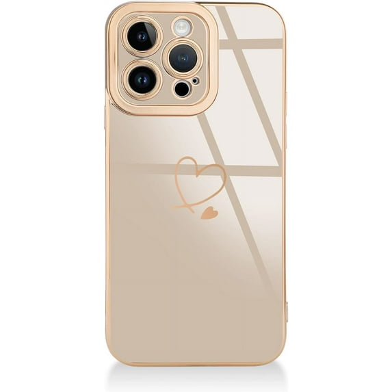 Compatible for iPhone 13 Pro Max Case with Camera Protection Cute Heart Pattern Electroplated Heart Logo Edge Soft TPU Shockproof Case for Women Girls (White)