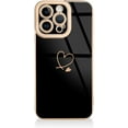thumbnail image 1 of Compatible for iPhone 13 Pro Max Case with Camera Protection Cute Heart Pattern Electroplated Heart Logo Edge Soft TPU Shockproof Case for Women Girls (Black), 1 of 11