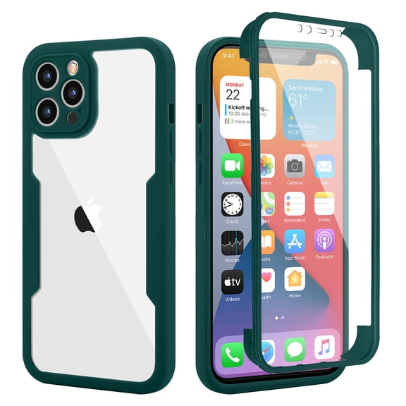 Compatible with iPhone 13 Pro Max Case Clear with Built-in Screen Protector Camera Lens Protection,Transparent Rugged TPU Silicone Full Body Phone Case for iPhone 13 Pro Max 6.7 inch, Green