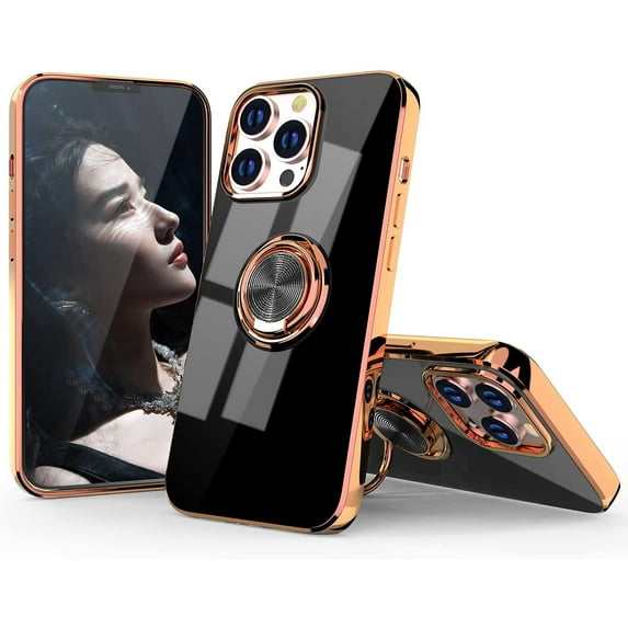 Compatible with iPhone 13 Pro Max Case, Clear Cover Ultra Slim Soft TPU Case Built-in 360 Rotatable Ring Kickstand Fit Magnetic Car Mount for iPhone13 Pro Max 6.7 inch, Black1