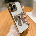 thumbnail image 1 of Compatible with iPhone 13 Pro Max Case, Cute 3D Crystal Bow Tie Bowknot Glitter Sparkle Bling Transparent Clear Soft Shockproof Plating Camera Lens Protection Cover Phone Case, Gold, 1 of 7