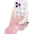 thumbnail image 1 of Compatible with iPhone 13 Pro Max Case,Cute 3D Flower Wrist Chain Floral Print Cover Camera Protection Shockproof Phone Case for Women Girls Design for iPhone 13 Pro Max-Purple, 1 of 8