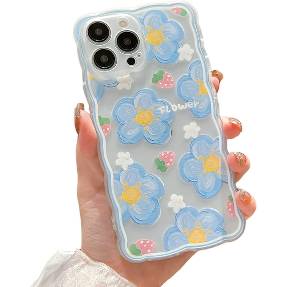 Compatible with iPhone 13 Pro Max Case Cute Cartoon Floral Butterfly Design for Women Girls Aesthetic Kawaii Slim Soft TPU Transparent Cover for iPhone 13 Pro Max 6.7 inch (Blue)