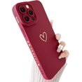thumbnail image 1 of Compatible with iPhone 13 Pro Max Case Cute, Luxury Heart Phone Case Side Pattern Soft TPU Shockproof Full Camera Lens Protective Case for iPhone 13 Pro Max 6.7" for Women Girl - Burgundy, 1 of 7