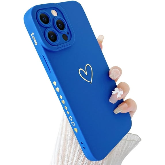 Compatible with iPhone 13 Pro Max Case Cute, Luxury Heart Phone Case Side Pattern Soft TPU Shockproof Full Camera Lens Protective Case for iPhone 13 Pro Max 6.7" for Women Girl - Klein Blue