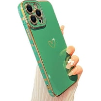 Compatible with iPhone 13 Pro Max Case Cute, Luxury Plating Love Heart Case for Women Girls, Soft TPU Full Camera Shockproof Protective Case for iPhone 13 Pro Max 6.7 inch (Green)