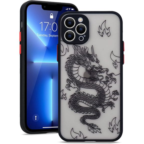 Compatible with iPhone 13 Pro Max Case Fashion Cool Dragon Animal 3D Pattern Design Frosted PC Back Soft TPU Bumper Shockproof Protective Case Cover for iPhone 13 Pro Max, Black