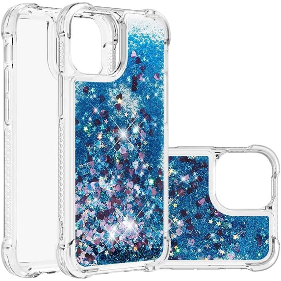 Compatible with iPhone 13 Pro Max Case Glitter Luxury Cute Love Liquid Quicksand Clear Soft TPU Girls Women Stylish Bumper Shockproof Protective Case for iPhone 13 Pro Max 6.7" Blue YB