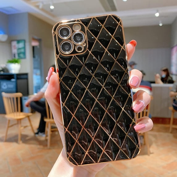 Compatible with iPhone 13 Pro Max Case Glitter Plating Sparkle Luxury Phone Case for Women Full Camera Lens Protection Slim Soft Flexible TPU Shockproof Protective Cover Case, 6.7 Inch,Black