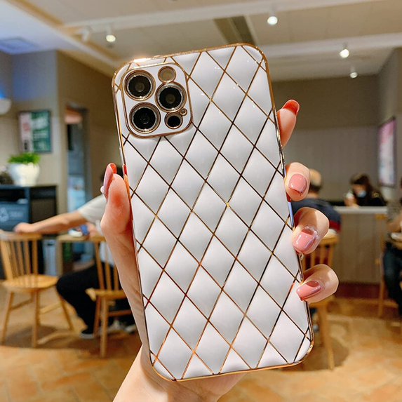 Compatible with iPhone 13 Pro Max Case Glitter Plating Sparkle Luxury Phone Case for Women Full Camera Lens Protection Slim Soft Flexible TPU Shockproof Protective Cover Case, 6.7 Inch,White