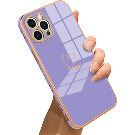 Compatible with iPhone 13 Pro Max Case Heart Plating Electroplate Luxury Elegant Case Camera Protector Soft TPU Shockproof Protective Back Cover Designed for iPhone 13 Pro Max Case -Purple