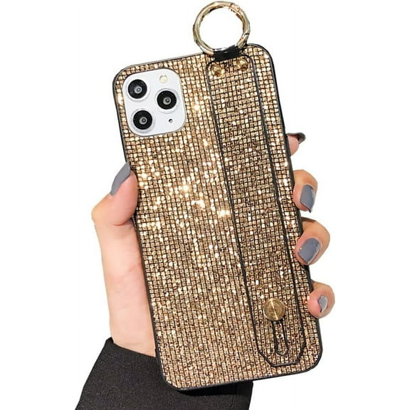 Compatible with iPhone 13 Pro Max Case,Luxury Bling Shiny Rhinestone Diamond Stand Holder Glitter Sparkle Diamond Hand Strap Soft Flexible Durable TPU Shockproof Cover for Women & Girls