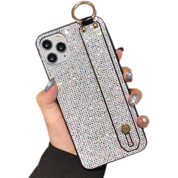 Compatible with iPhone 13 Pro Max Case,Luxury Bling Shiny Rhinestone Diamond Stand Holder Glitter Sparkle Diamond Hand Strap Soft Flexible Durable TPU Shockproof Cover for Women & Girls