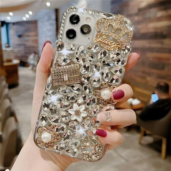 Compatible for iPhone 13 Pro Max Case, Luxury Bling Silver Diamond Rhinestones Crown Purse Pattern Suitable for Ladys Women iPhone 13 Pro Max 6.7 Inch
