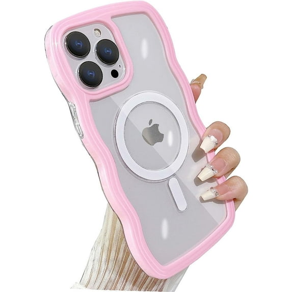Compatible for iPhone 13 Pro Max Case with Magsafe, Wave Phone Case Cute Water Ripple Candy Colors Frame Shockproof for iPhone 13 Pro Max Phone Case for Women 6.7 Inch - Pink