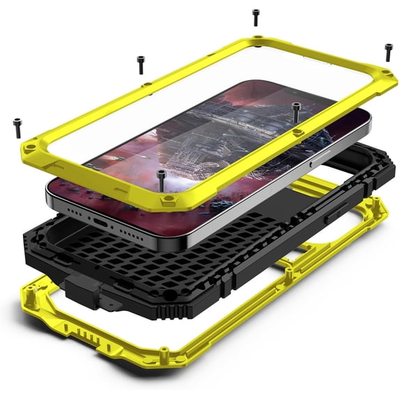 Compatible with iPhone 13 Pro Max Case Metal Phone Case Stand Built in Screen Protector Outdoor Sports Heavy Duty Protection Shockproof Cover (2021 6.7 lnch) Yellow
