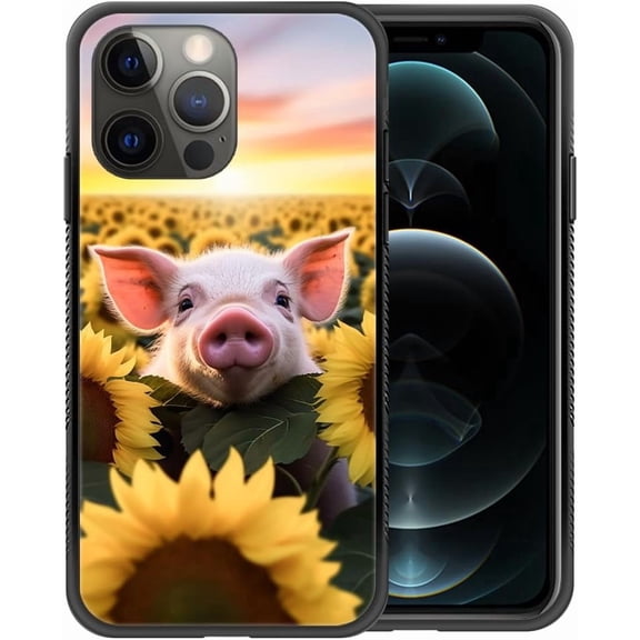 Compatible with iPhone 13 Pro Max Case, Pattern Design Hard PC Back Cover Non-Slip Soft TPU Protective Case for iPhone 13 Pro Max for Women 6.7inch-Pig Sunflower
