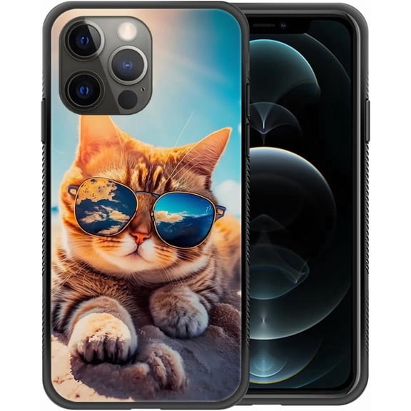 Compatible with iPhone 13 Pro Max Case,Pattern Design Hard PC Back Cover Non-Slip Soft TPU Protective Case for iPhone 13 Pro Max for Women 6.7inch-Sunshine Beach Cat