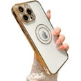 thumbnail image 1 of Compatible with iPhone 13 Pro Max Case with Plating Diamond Pattern, Clear Case for iPhone 13 Pro Max 6.7 Inch Lens Camera Shockproof Glitter Bling Logo Case for Women Girl Gold, 1 of 12