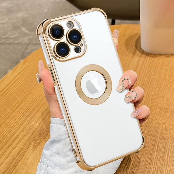Compatible with iPhone 13 Pro Max Case Plating Four Corner Protection Cystral Clear Luxury Phone Case Designed for iPhone 13 Pro Max Case Girls Women -Gold