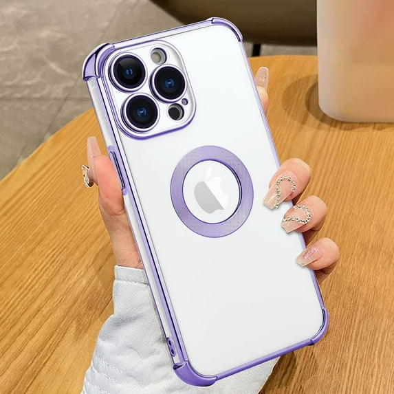 Compatible with iPhone 13 Pro Max Case Plating Four Corner Protection Cystral Clear Luxury Phone Case Designed for iPhone 13 Pro Max Case Girls Women -Purple
