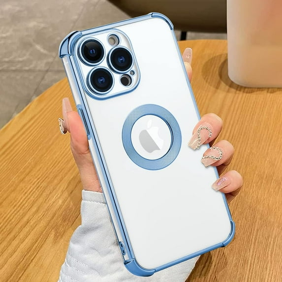 Compatible with iPhone 13 Pro Max Case Plating Four Corner Protection Cystral Clear Luxury Phone Case Designed for iPhone 13 Pro Max Case Girls Women -Blue