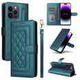 thumbnail image 1 of Compatible with iPhone 13 Pro Max Case, Premium Leather iPhone 13 Pro Max Wallet Book Case Magnetic Flip RFID Blocking Credit Card Holder Kickstand with Wrist Strap Shock Absorbing Case, Darkgreen, 1 of 10