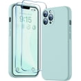thumbnail image 1 of Compatible with iPhone 13 Pro Max Case, Premium Liquid Silicone Case [Velvety Touch] [2 Pcs 9H Tempered Glass Screen Protector], Camera All-Round Protection Shockproof Kit Case, Mint, 1 of 7
