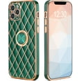 thumbnail image 1 of Compatible with iPhone 13 Pro Max Case with Ring Holder, Luxury Gold Plating Glitter 3D Geometric Bling Diamond Girly Case with Lens Protector Slim Sleek TPU Kickstand Cute Case for Women Girls, 1 of 13